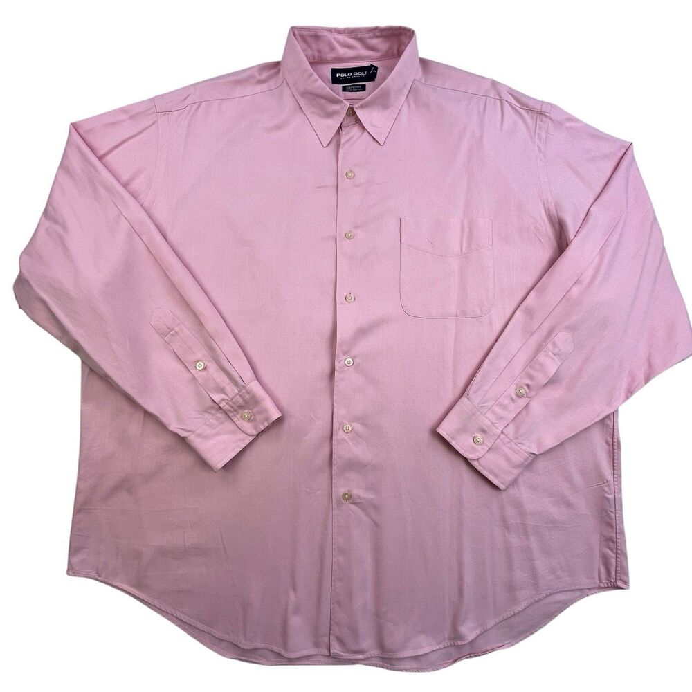 Polo Golf Ralph Lauren Shirt Mens XXL Pink Herringbone Marlowe Oxford Cotton - Picture 2 of 11